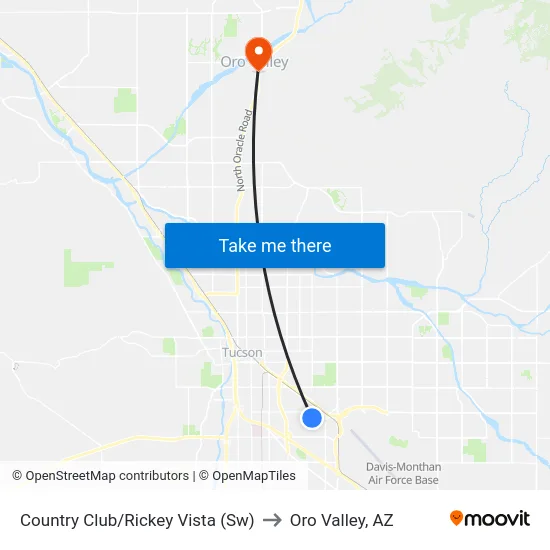Country Club/Rickey Vista (Sw) to Oro Valley, AZ map