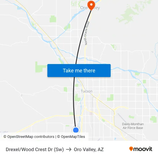 Drexel/Wood Crest Dr (Sw) to Oro Valley, AZ map