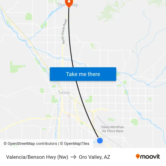 Valencia/Benson Hwy (Nw) to Oro Valley, AZ map