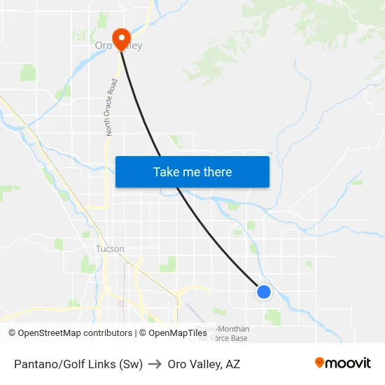 Pantano/Golf Links (Sw) to Oro Valley, AZ map