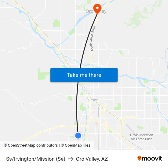 Ss/Irvington/Mission (Se) to Oro Valley, AZ map