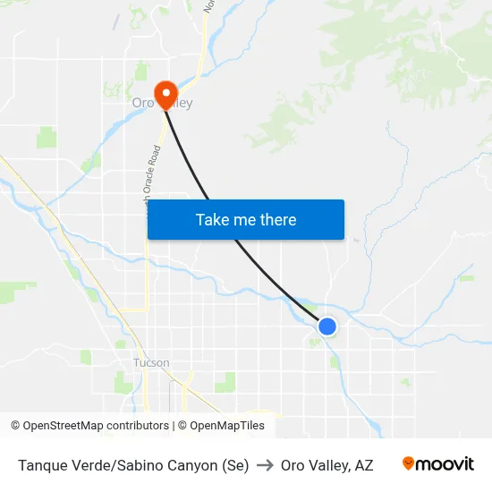 Tanque Verde/Sabino Canyon (Se) to Oro Valley, AZ map