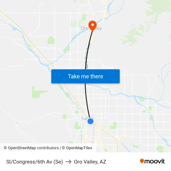 Sl/Congress/6th Av (Se) to Oro Valley, AZ map