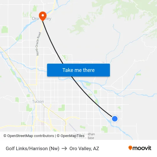Golf Links/Harrison (Nw) to Oro Valley, AZ map