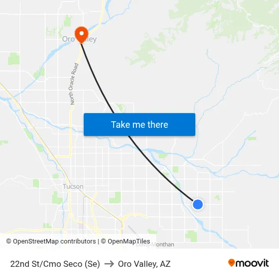 22nd St/Cmo Seco (Se) to Oro Valley, AZ map