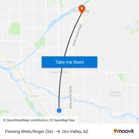 Flowing Wells/Roger (Se) to Oro Valley, AZ map