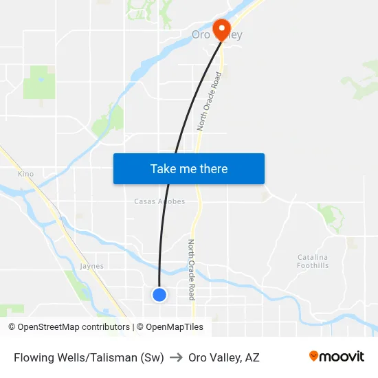 Flowing Wells/Talisman (Sw) to Oro Valley, AZ map
