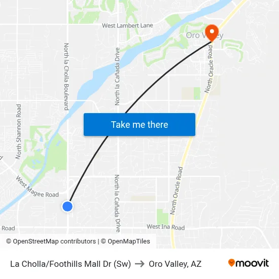 La Cholla/Foothills Mall Dr (Sw) to Oro Valley, AZ map