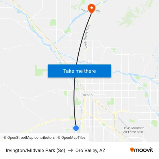 Irvington/Midvale Park (Se) to Oro Valley, AZ map