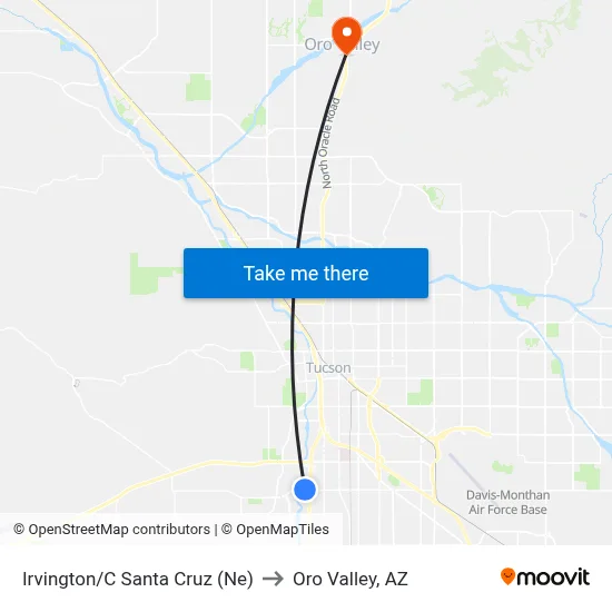 Irvington/C Santa Cruz (Ne) to Oro Valley, AZ map