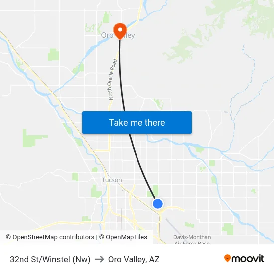32nd St/Winstel (Nw) to Oro Valley, AZ map