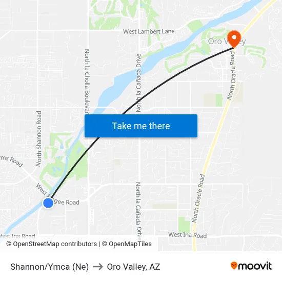 Shannon/Ymca (Ne) to Oro Valley, AZ map