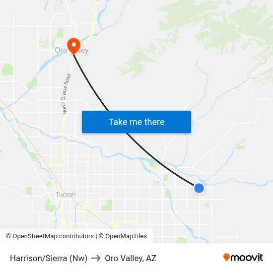 Harrison/Sierra (Nw) to Oro Valley, AZ map