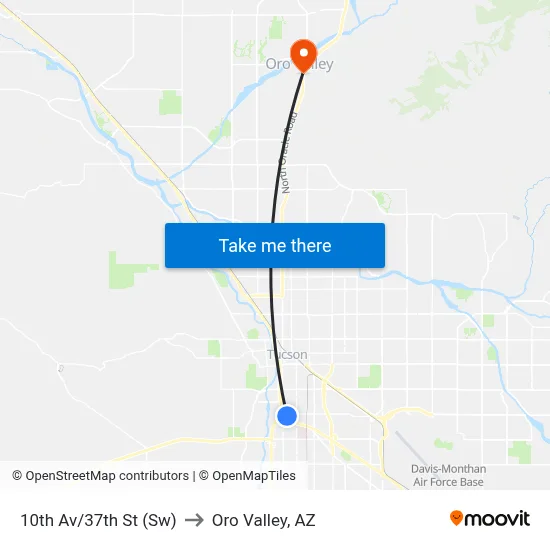 10th Av/37th St (Sw) to Oro Valley, AZ map