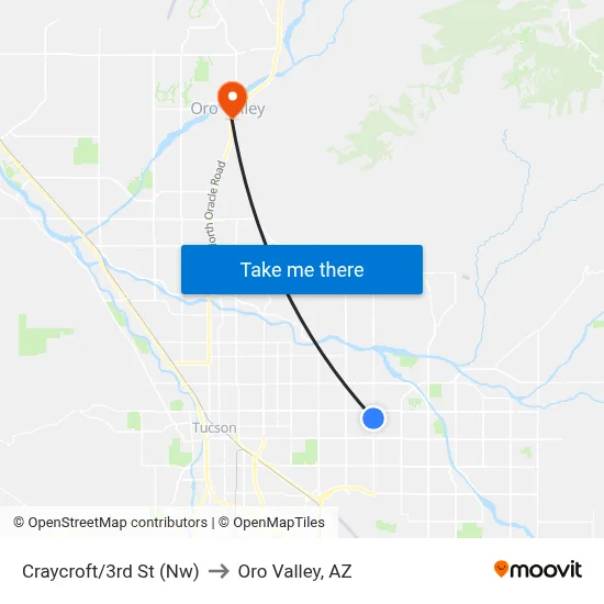 Craycroft/3rd St (Nw) to Oro Valley, AZ map