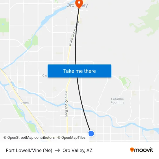 Fort Lowell/Vine (Ne) to Oro Valley, AZ map
