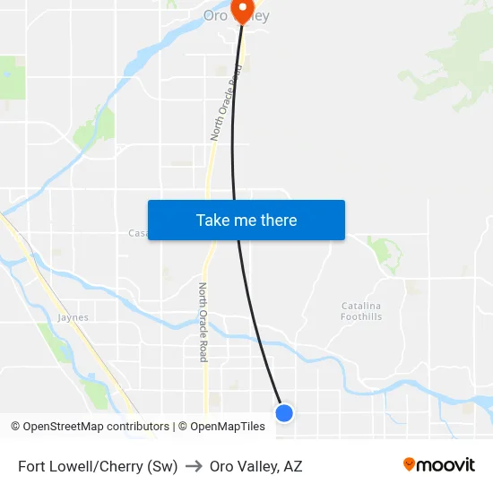 Fort Lowell/Cherry (Sw) to Oro Valley, AZ map