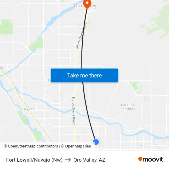 Fort Lowell/Navajo (Nw) to Oro Valley, AZ map