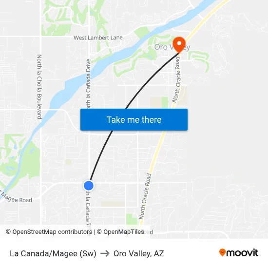 La Canada/Magee (Sw) to Oro Valley, AZ map