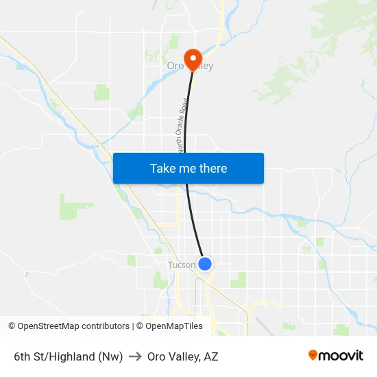6th St/Highland (Nw) to Oro Valley, AZ map