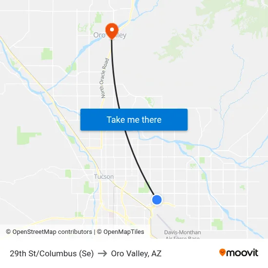 29th St/Columbus (Se) to Oro Valley, AZ map