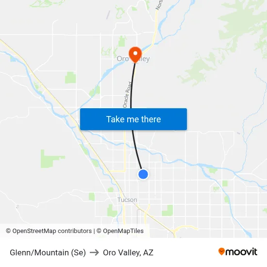 Glenn/Mountain (Se) to Oro Valley, AZ map