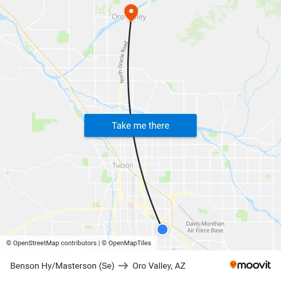 Benson Hy/Masterson (Se) to Oro Valley, AZ map