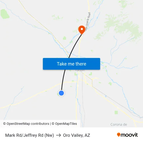 Mark Rd/Jeffrey Rd (Nw) to Oro Valley, AZ map