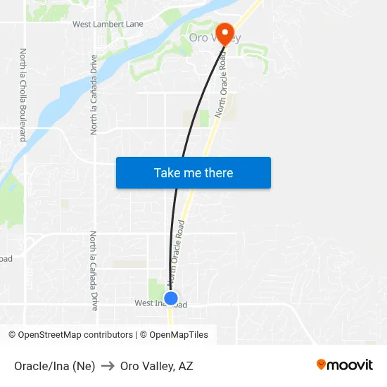 Oracle/Ina (Ne) to Oro Valley, AZ map