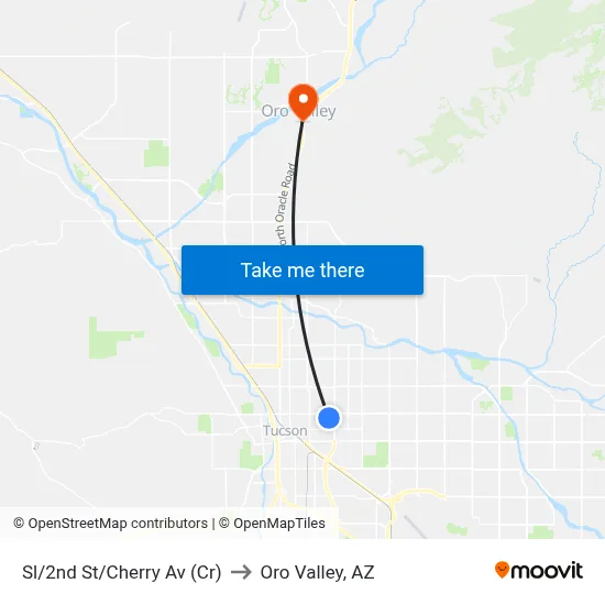 Sl/2nd St/Cherry Av (Cr) to Oro Valley, AZ map