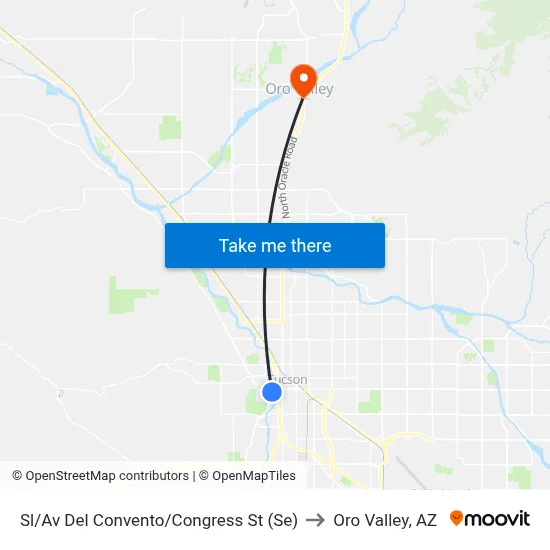 Sl/Av Del Convento/Congress St (Se) to Oro Valley, AZ map