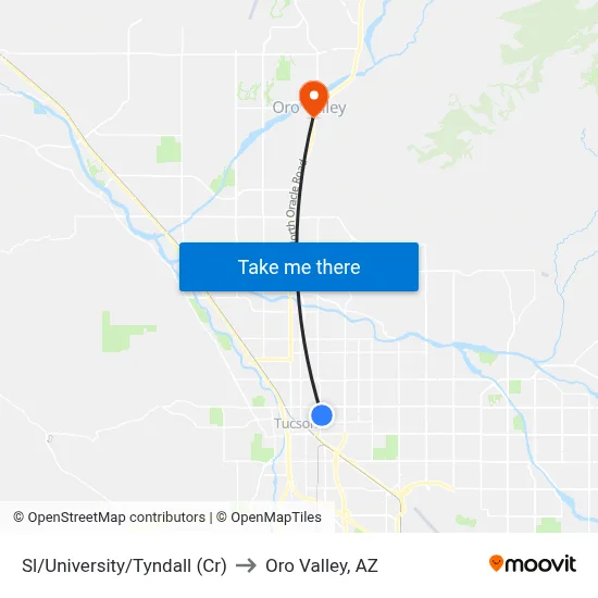 Sl/University/Tyndall (Cr) to Oro Valley, AZ map