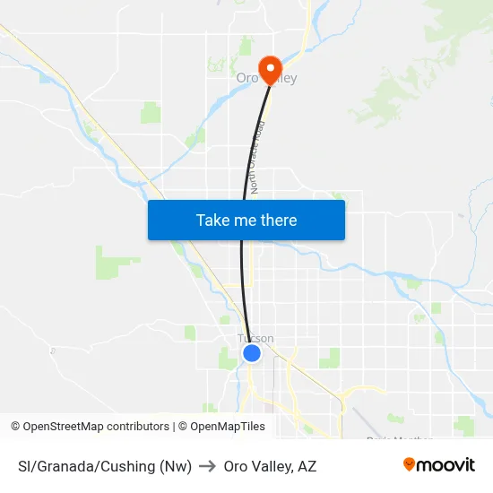 Sl/Granada/Cushing (Nw) to Oro Valley, AZ map