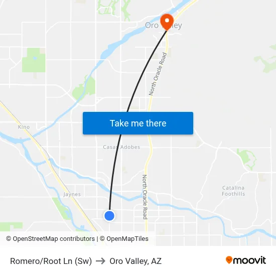 Romero/Root Ln (Sw) to Oro Valley, AZ map