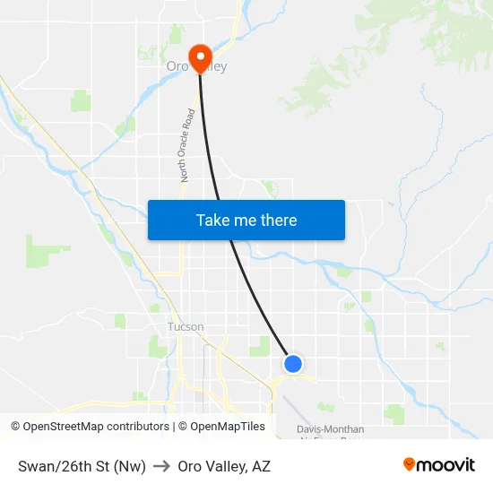 Swan/26th St (Nw) to Oro Valley, AZ map