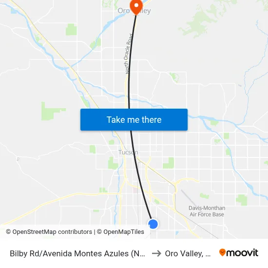 Bilby Rd/Avenida Montes Azules (Nw) to Oro Valley, AZ map