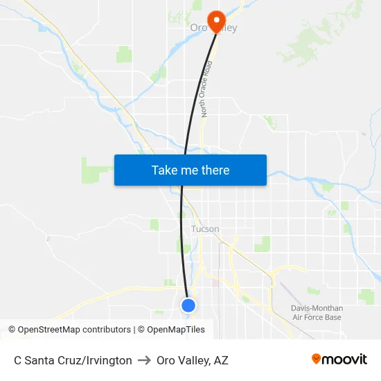 C Santa Cruz/Irvington to Oro Valley, AZ map