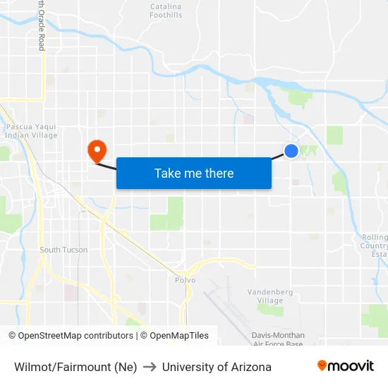 Wilmot/Fairmount (Ne) to University of Arizona map