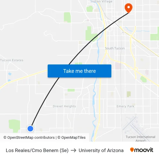 Los Reales/Cmo Benem (Se) to University of Arizona map