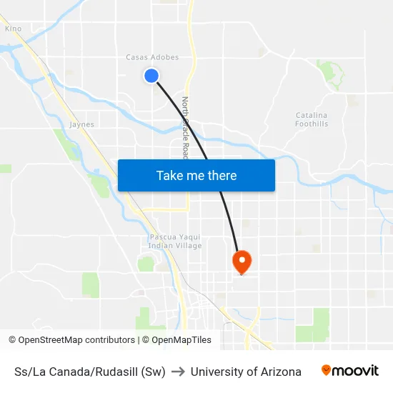 Ss/La Canada/Rudasill (Sw) to University of Arizona map