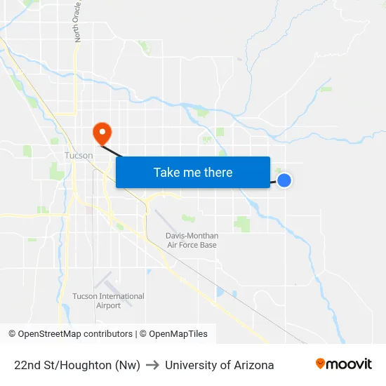 22nd St/Houghton (Nw) to University of Arizona map