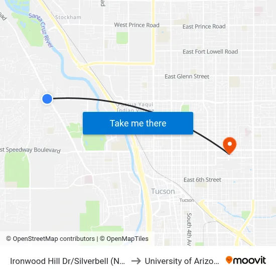 Ironwood Hill Dr/Silverbell (Nw) to University of Arizona map