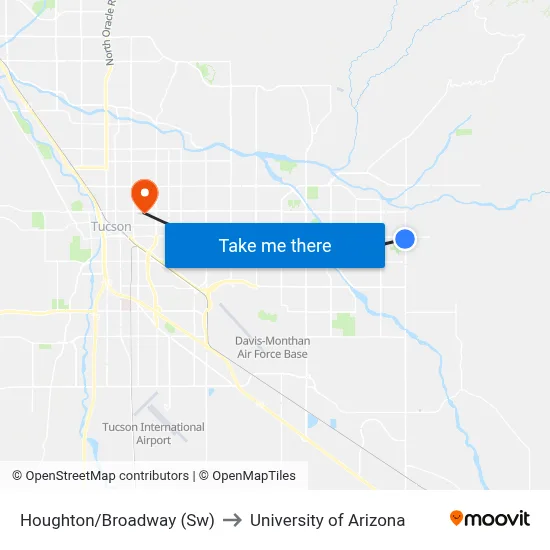 Houghton/Broadway (Sw) to University of Arizona map
