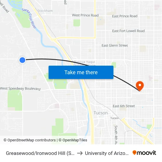 Greasewood/Ironwood Hill (Se) to University of Arizona map