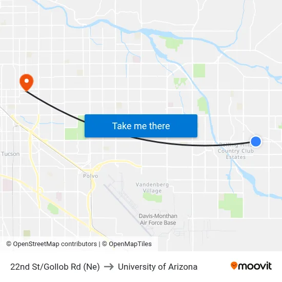 22nd St/Gollob Rd (Ne) to University of Arizona map