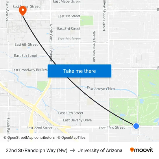 22nd St/Randolph Way (Nw) to University of Arizona map