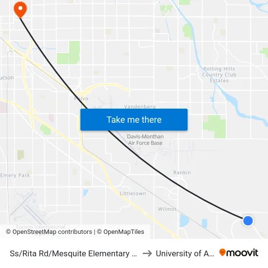 Ss/Rita Rd/Mesquite Elementary School (Se) to University of Arizona map