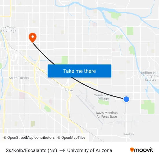 Ss/Kolb/Escalante (Ne) to University of Arizona map