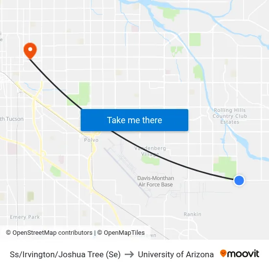 Ss/Irvington/Joshua Tree (Se) to University of Arizona map