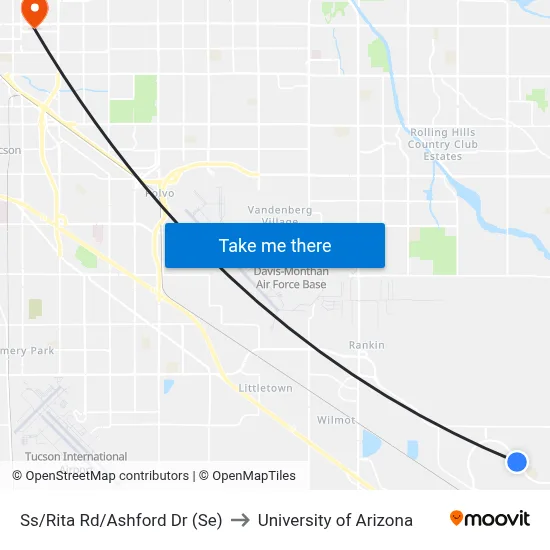Ss/Rita Rd/Ashford Dr (Se) to University of Arizona map